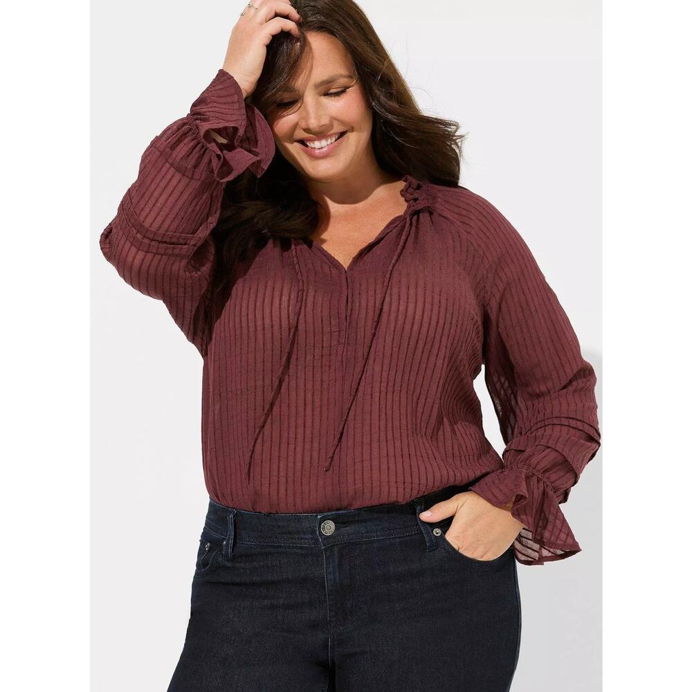 NWT Torrid Front Tie Stripe Gauze Lace-Up Peasant Top Shirt Top Size: 00X (10)